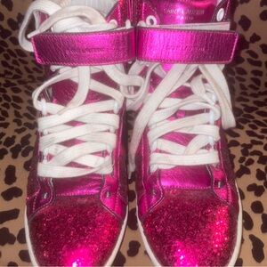 SAINT LAURENT glitter court classic high tops #pink #ysl #hightops #glamrock